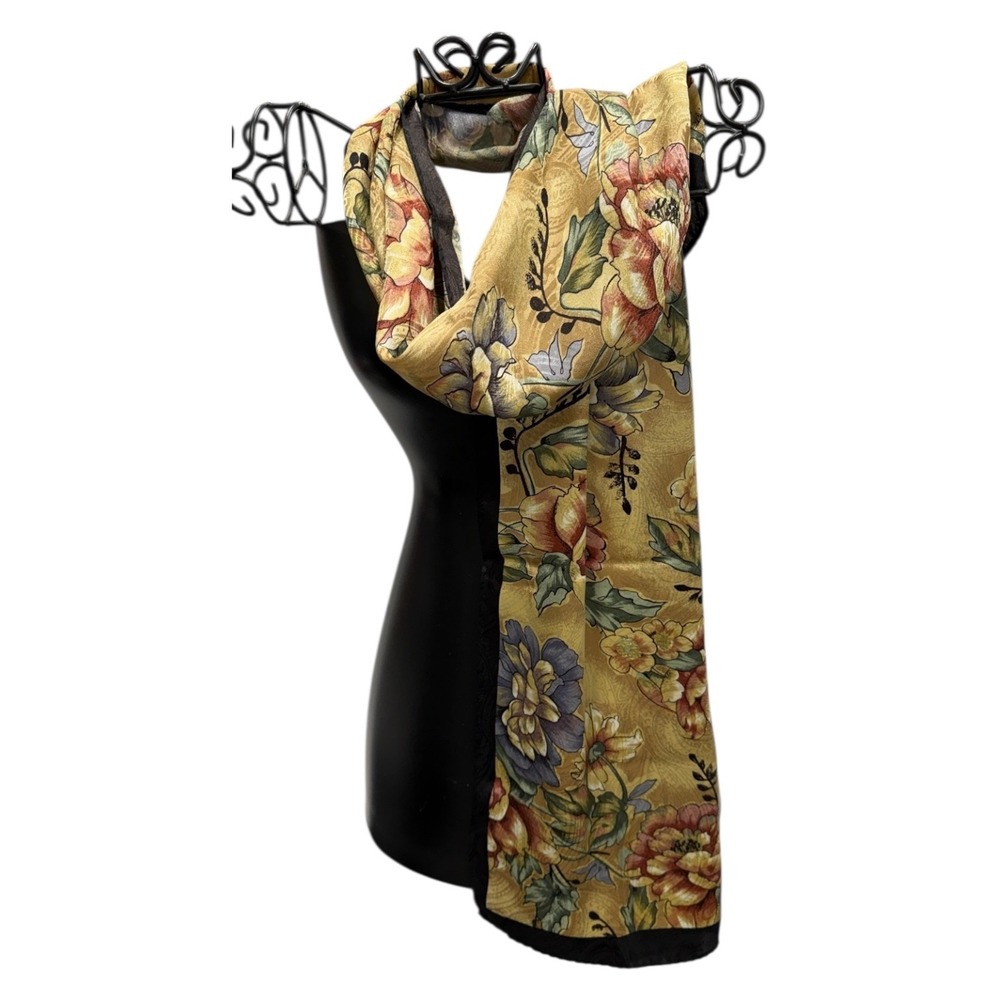 Floral‎ Womens Scarf Wrap Gold Black Floral Polyester 52x10 in